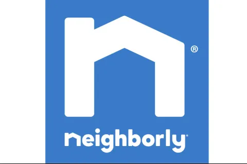 a blue logo with white text