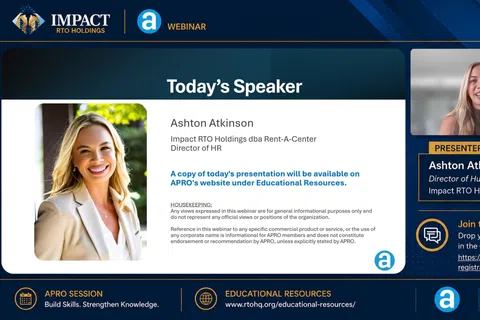 Webinar slide featuring Ashton Atkinson, Director of Human Resources at Impact RTO Holdings, with contact info and session details