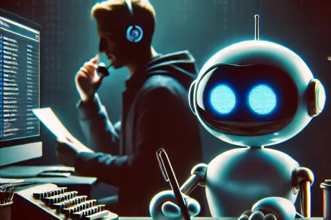 a person with headphones on and a microphone in front of a computer