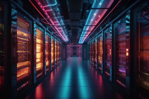 a long hallway with rows of computer servers