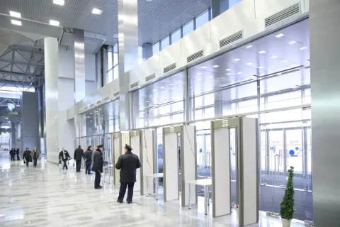 a group of people inside a building