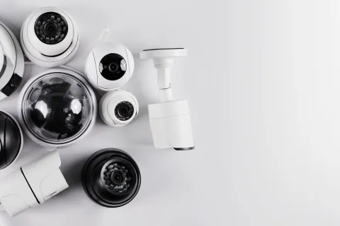 a group of white cameras
