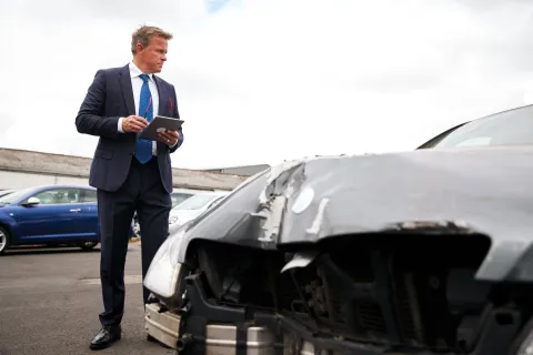 a lawyer evaluating a car after an accident