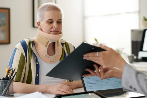 a patient with a neck brace