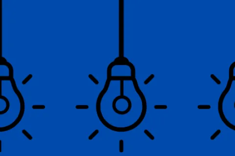 Blue background with three hanging light bulbs above a Patriot shield logo featuring a red eagle and stars.