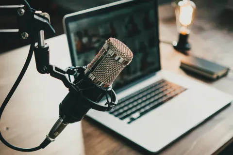a microphone on a laptop