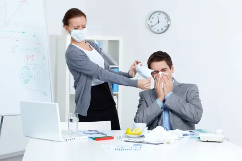 a woman and a sick man
