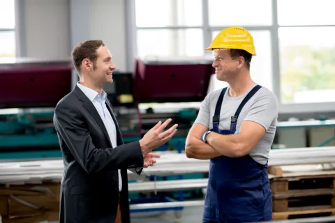two men talking