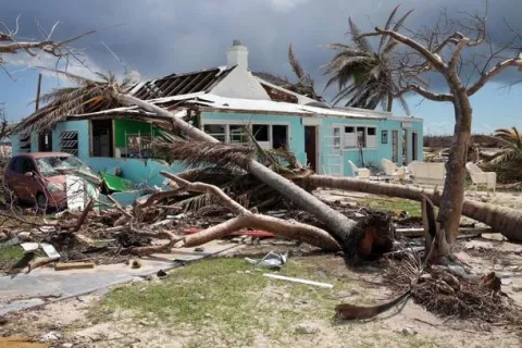 a house that has fallen over