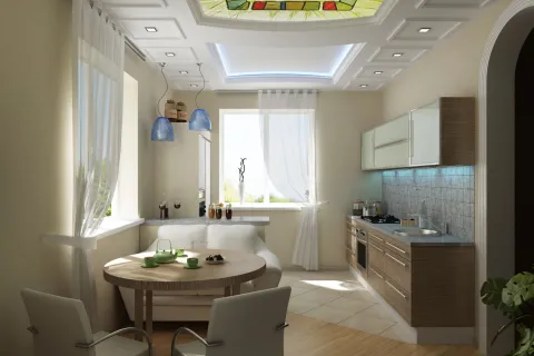 a kitchen with a table and chairs
