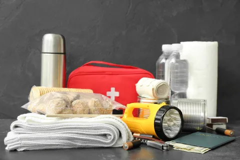 a table with a variety of objects on it