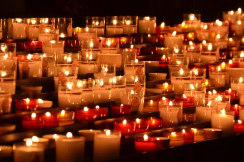 a group of candles lit