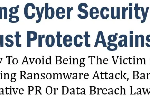 Headline about protecting against three major cyber security threats like ransomware, fraud, PR issues, and data breaches.
