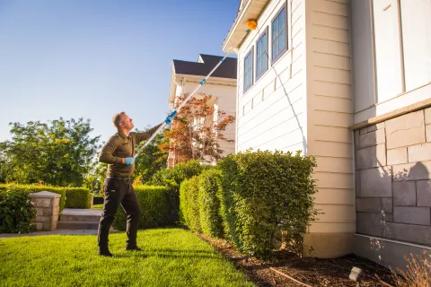 a pest tech eave sweeping