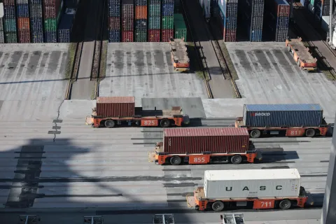 a group of trucks on a road