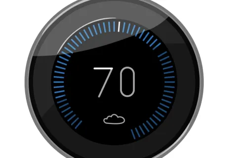 a circular logo with a blue circle