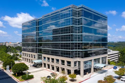 a large glass building