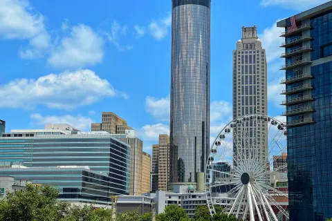 a ferris wheel in a city