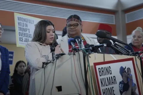 Group speaking at press conference advocating to bring Kilmar home from overseas ICE detention.