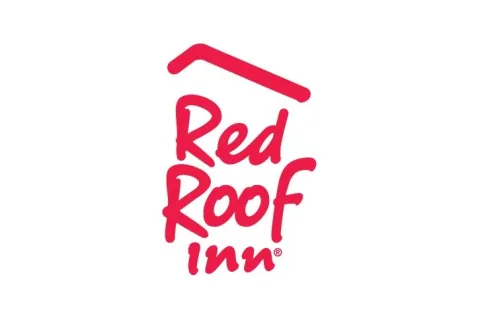 Red Roof Inn logo with stylized red roof shape and bold red text on white background