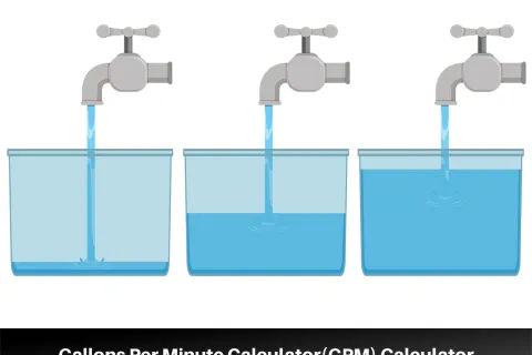 Three faucets filling containers with water at different levels showing gallons per minute flow rate.