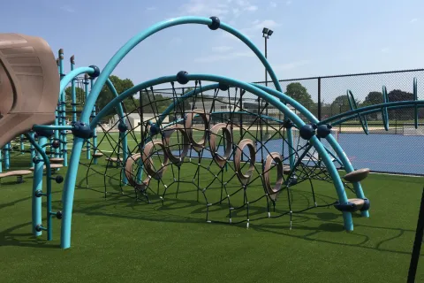 a playground with a slide