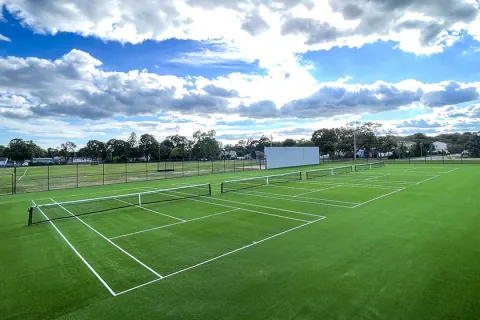 a tennis court with a net
