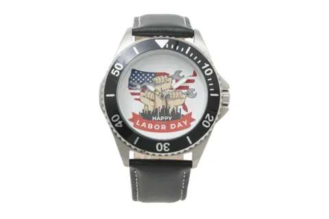 a watch with a red and white design