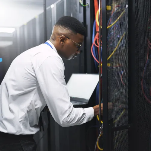 a man looking at a computer