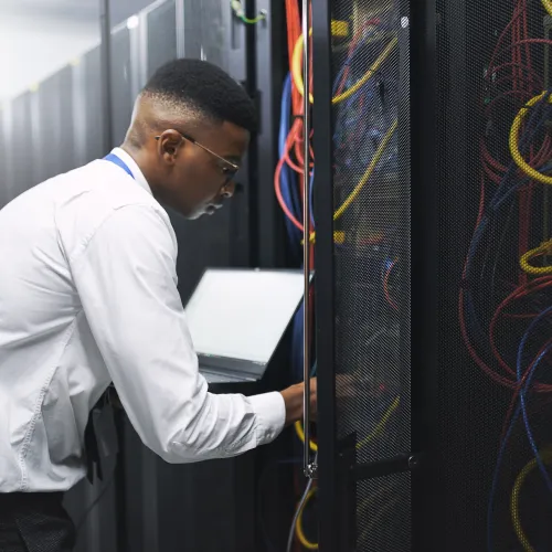 a man looking at a computer