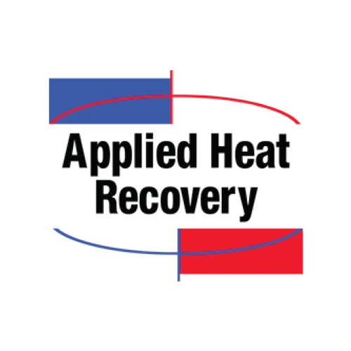 Applied Heat Recovery logo with blue and red curved shapes and black text in the center.