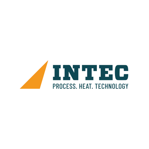 INTEC logo with orange triangle and tagline Process. Heat. Technology in dark blue text on white background.