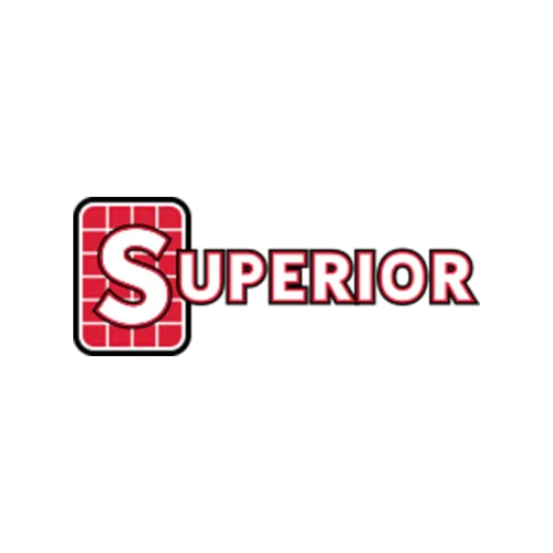 Superior Boiler logo with red tiled background and bold text on black background