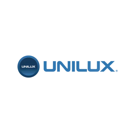 Blue UNILUX logo with bold uppercase letters and circular emblem on white background