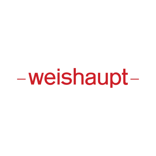 Weishaupt logo featuring a red lion symbol above the company name in red text with black background.