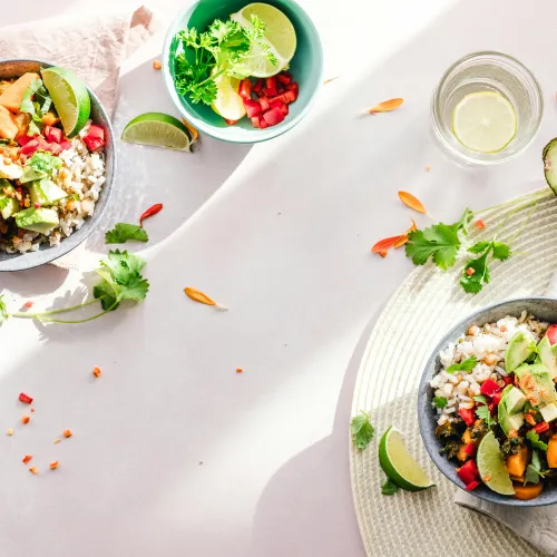 a table with plates of food
