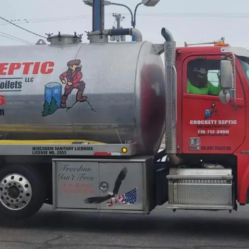 Crockett Septic truck with logo, showcasing portable toilet services and septic solutions.
