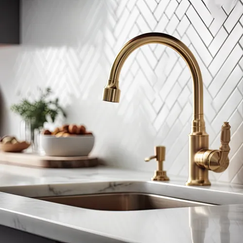 a sink with a faucet and a bowl of food
