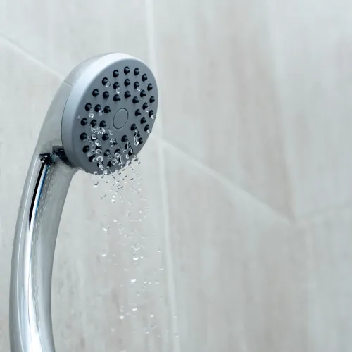 a shower head with a handle
