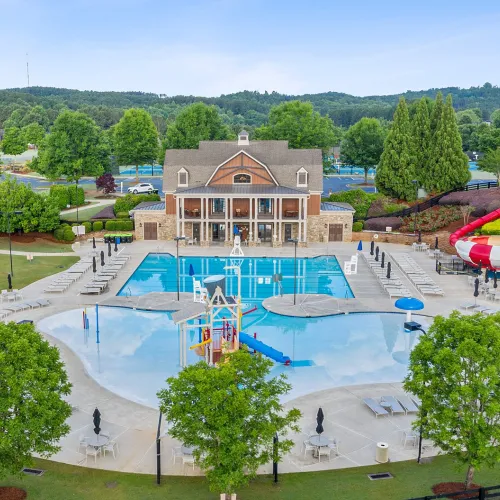 an overhead view of the community pool at NatureWalk