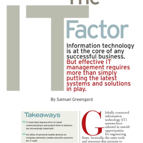 The IT Factor article discusses effective IT management and its role in successful business strategies.