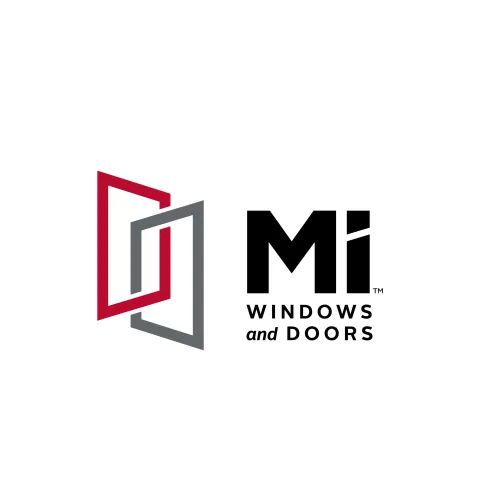 Mi Windows and Doors logo featuring a modern design with red and gray colors.