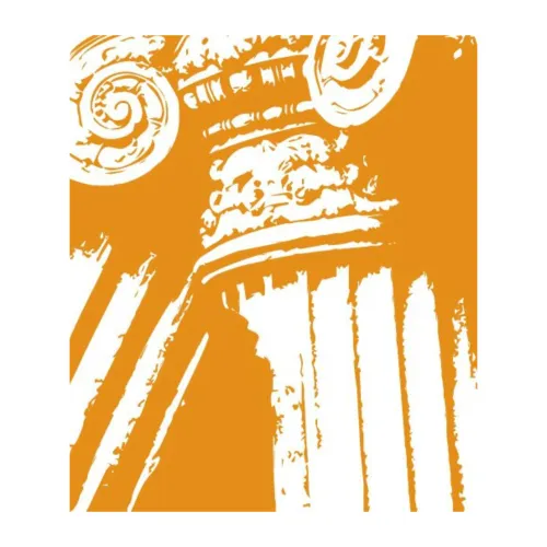 Stylized depiction of a classical column with orange and white elements, symbolizing architecture and heritage.