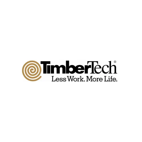 TimberTech logo featuring a spiral and the tagline 'Less Work. More Life.' in bold text.