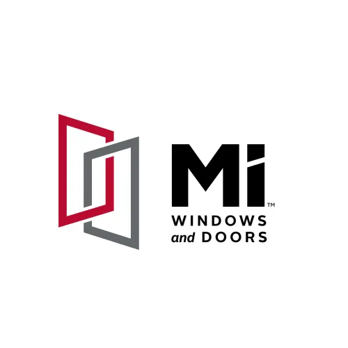 MI Windows and Doors logo featuring a modern design with geometric shapes and bold typography.