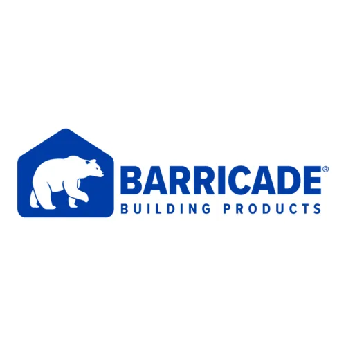 Barricade Building Products logo featuring a bear icon and bold blue text.