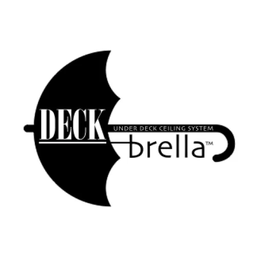 Logo for Deckbrella, an under deck ceiling system, featuring a stylish umbrella design.