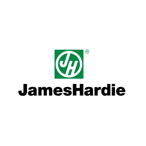 James Hardie company logo featuring a green square with initials and bold black text beneath.