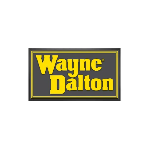 Wayne Dalton logo featuring bold yellow text on a dark background.