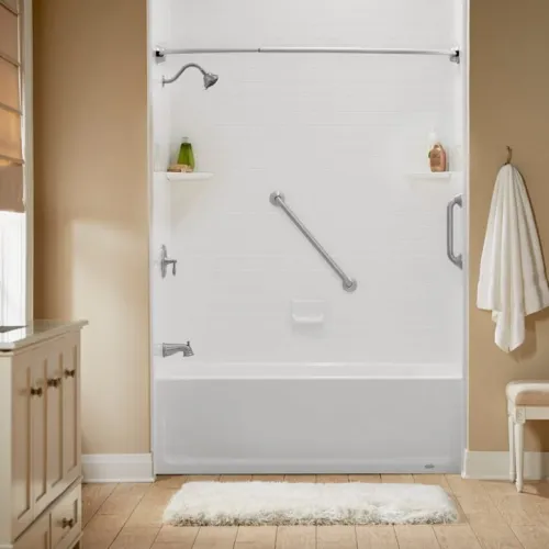 a room with a sink and a mirror